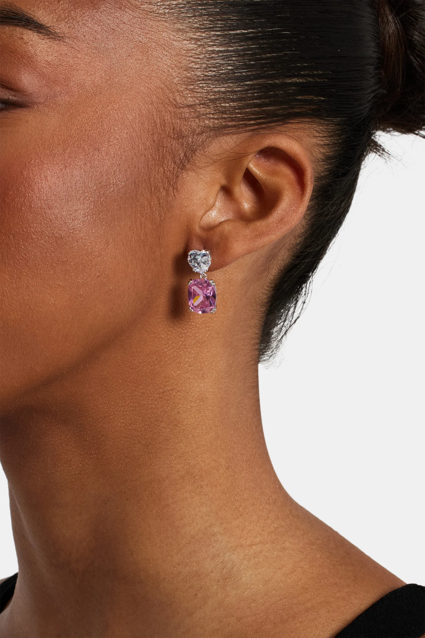 Clear Iced Heart & Oval Drop Earrings - Image 2