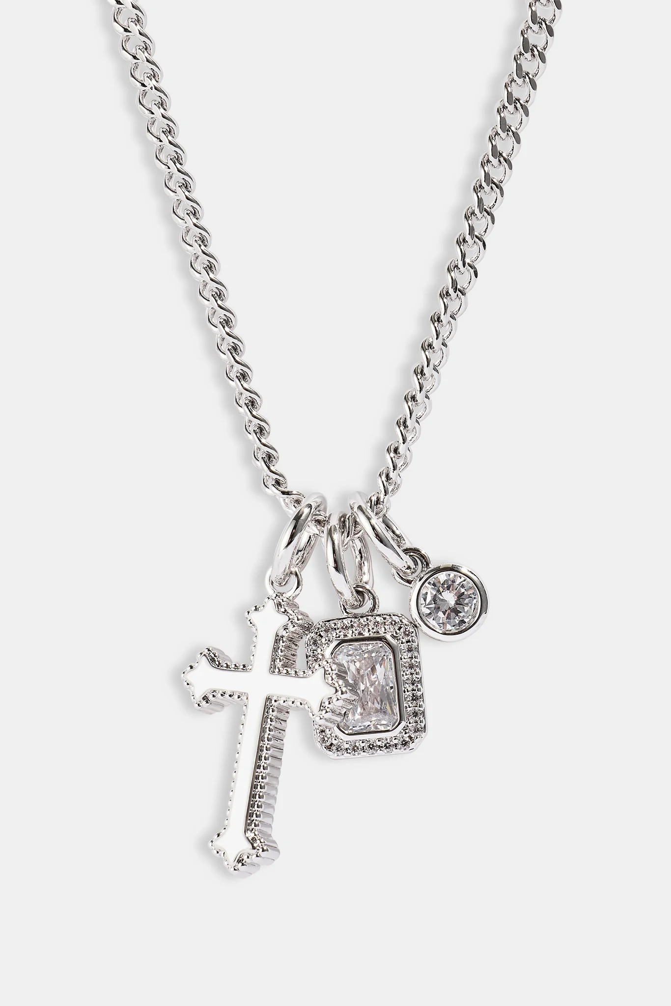 Clear Mixed Gemstone & Cross Layered Necklace - 20mm - Image 3