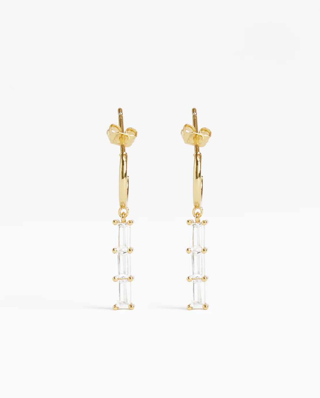 Clear Stone Baguette Drop Earrings - Gold - Image 2