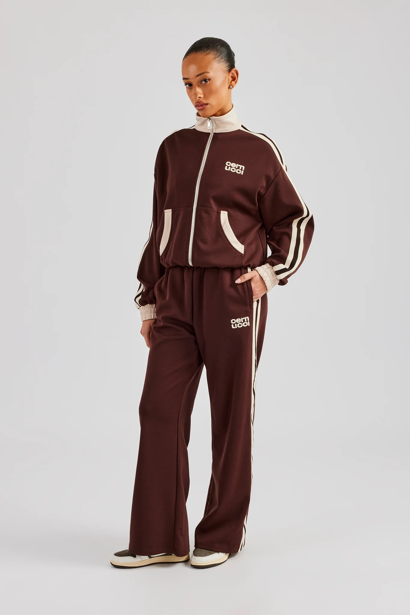 Colour Block Track Jacket - Chocolate - Image 2