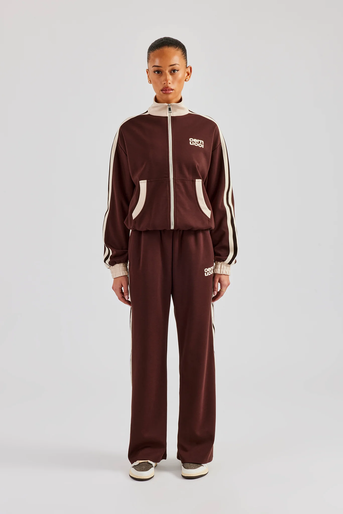 Colour Block Track Jacket & Pant - Chocolate - Image 3