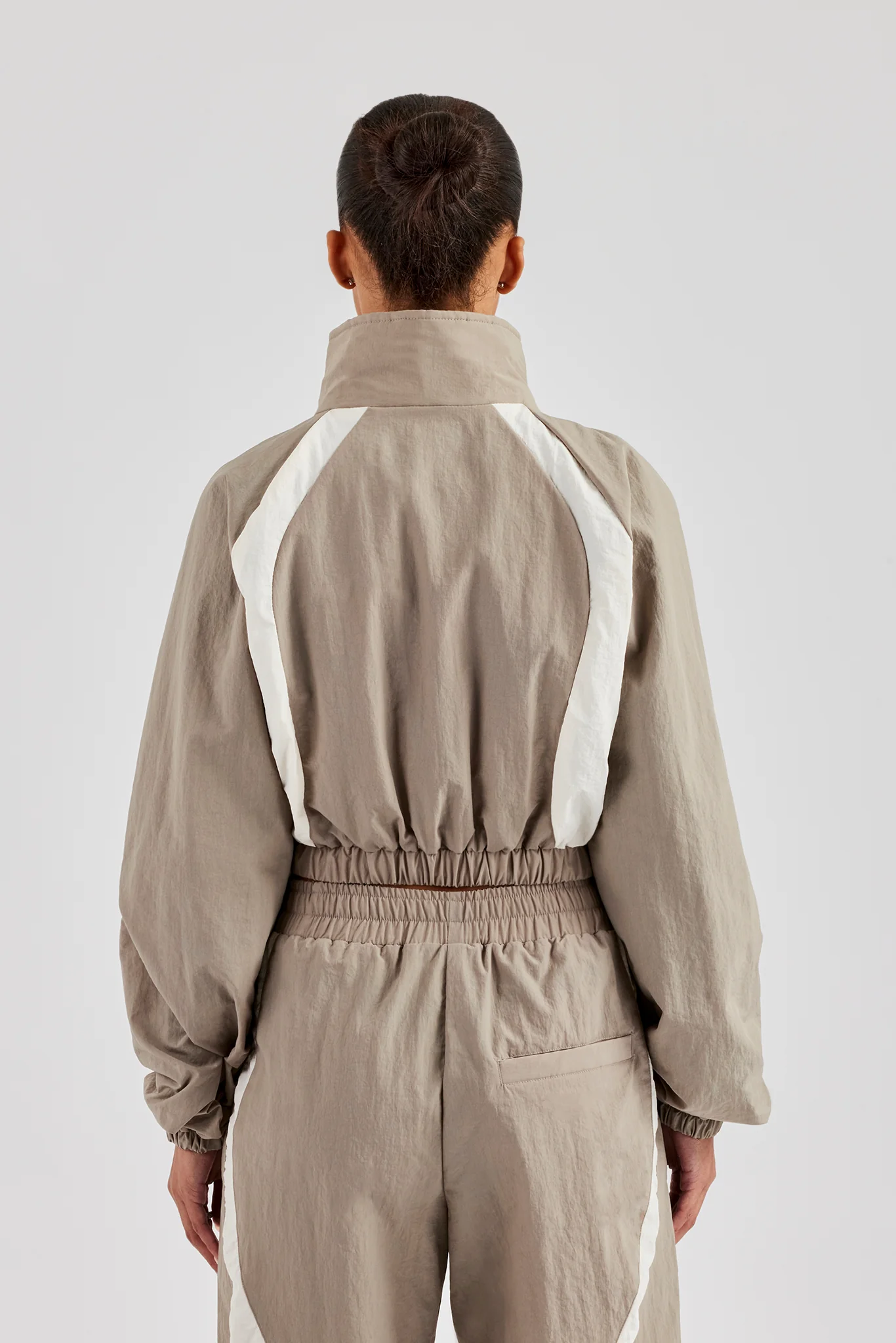Contrast Panel Nylon Zip Through Jacket - Khaki - Image 4
