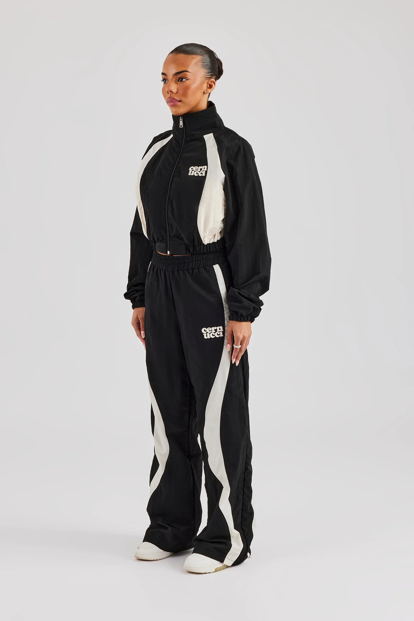 Contrast Panel Nylon Zip Through Tracksuit - Black - Image 3