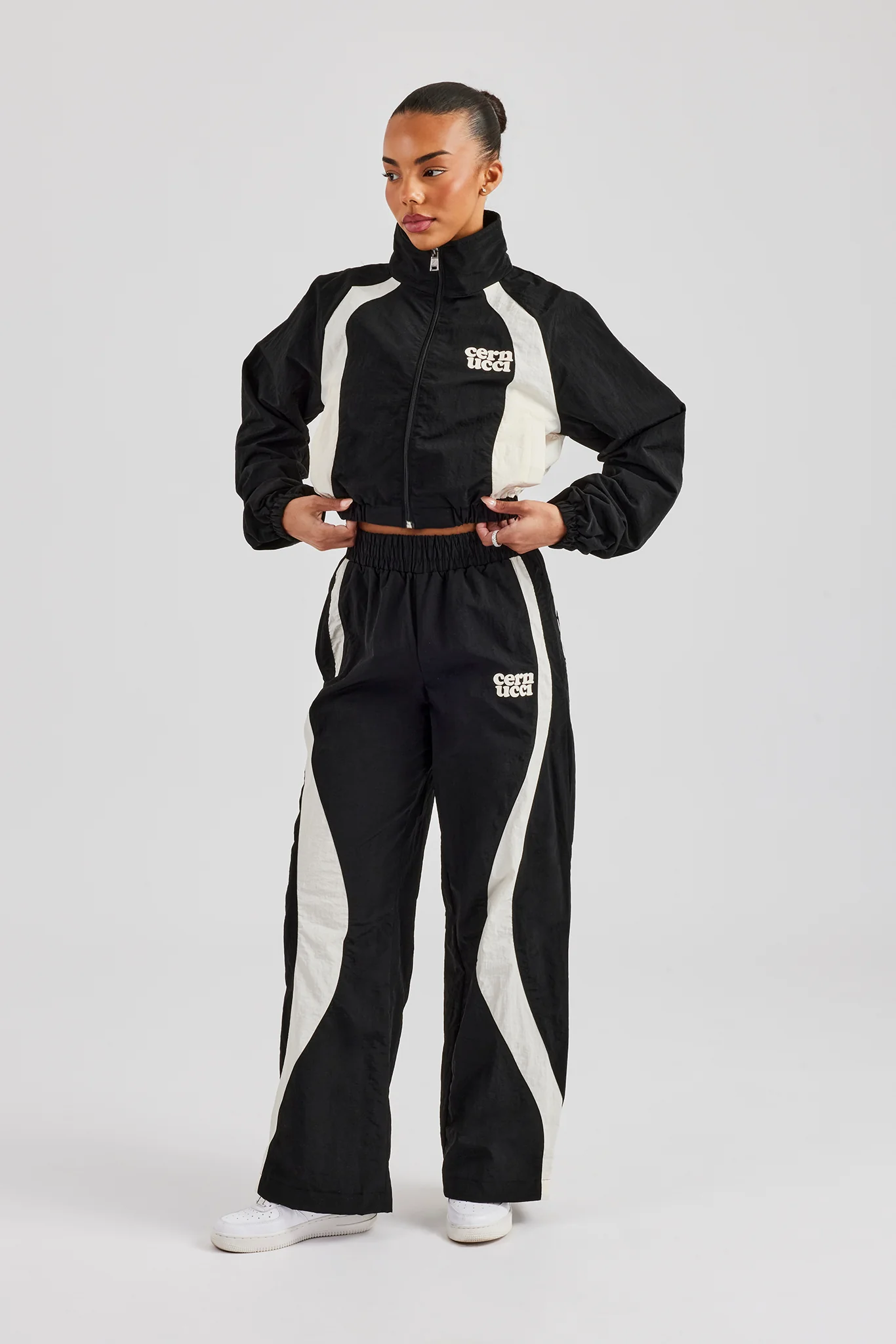 Contrast Panel Nylon Zip Through Tracksuit - Black - Image 5