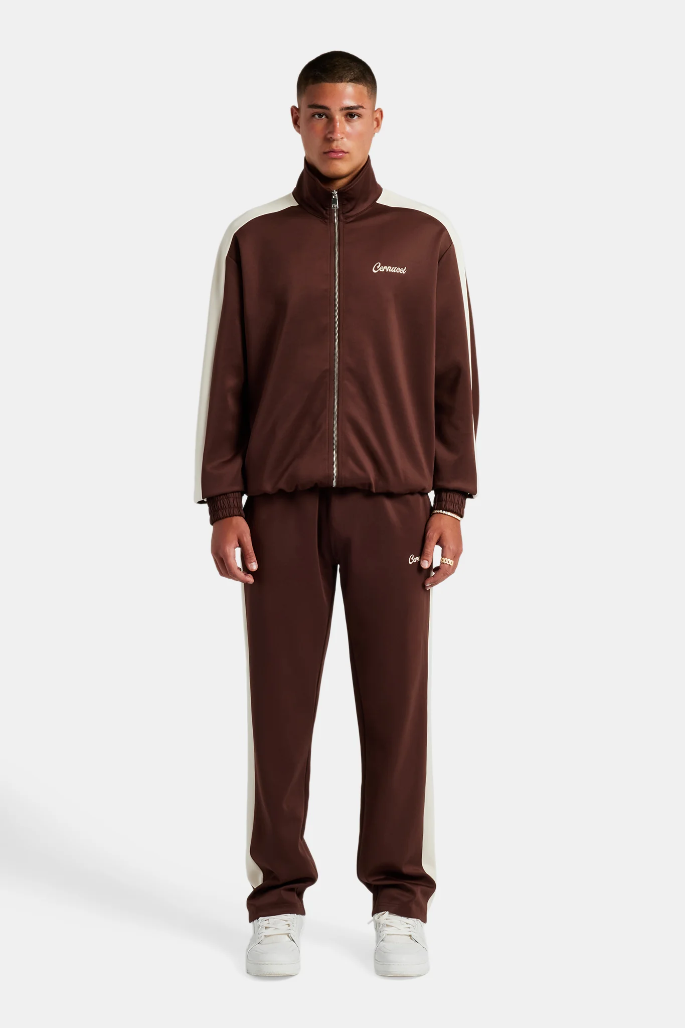 Contrast Panel Tracksuit - Chocolate - Image 2