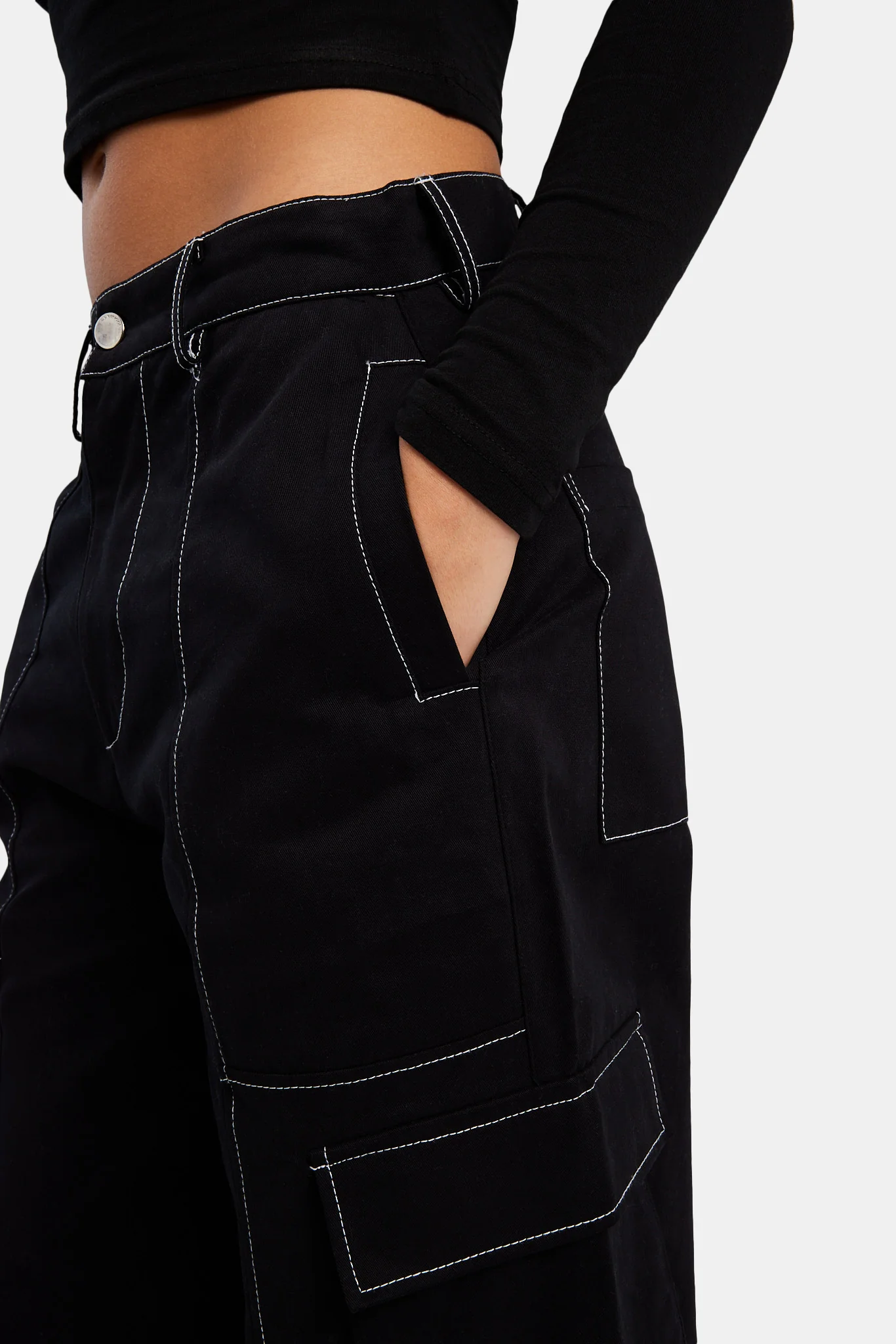 Contrast Stitch Cargo Trouser - Black - Image 2