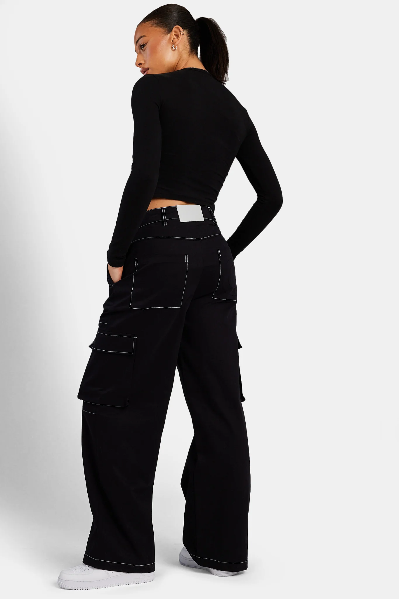 Contrast Stitch Cargo Trouser - Black - Image 3