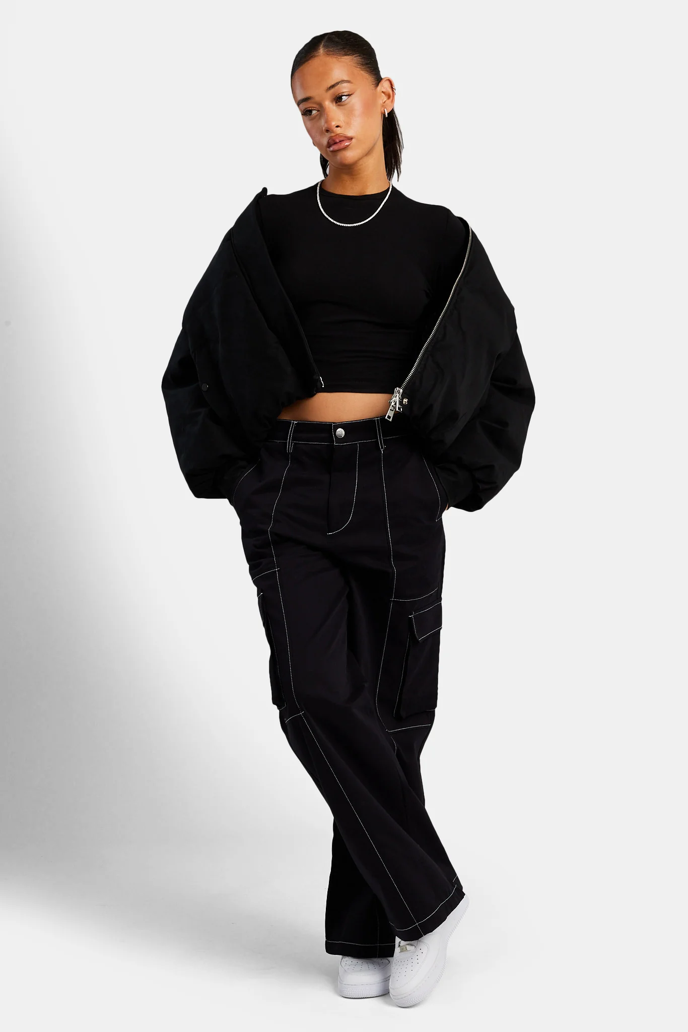 Contrast Stitch Cargo Trouser - Black - Image 4