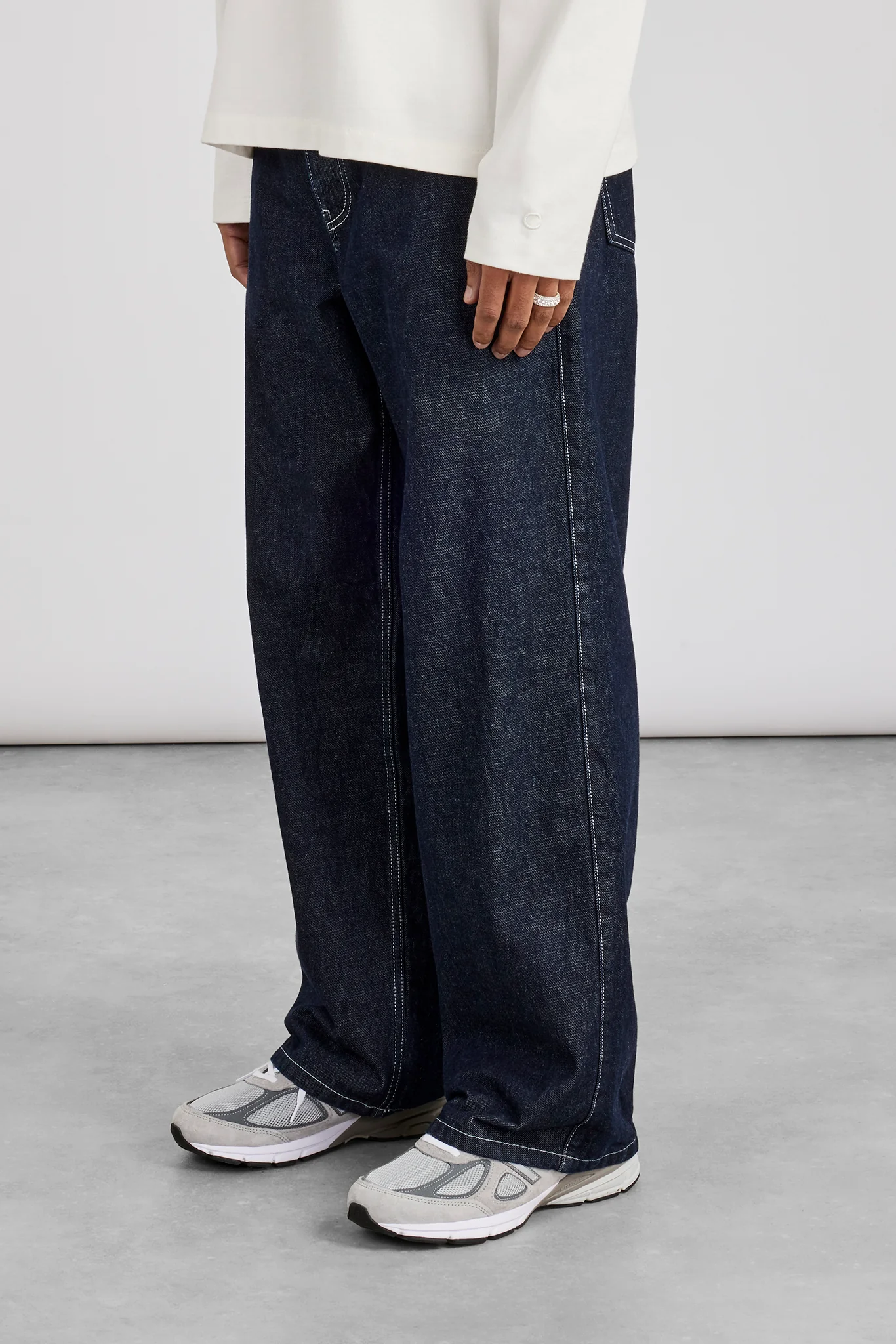 Contrast Stitch Crest Baggy Jean - Indigo - Image 2