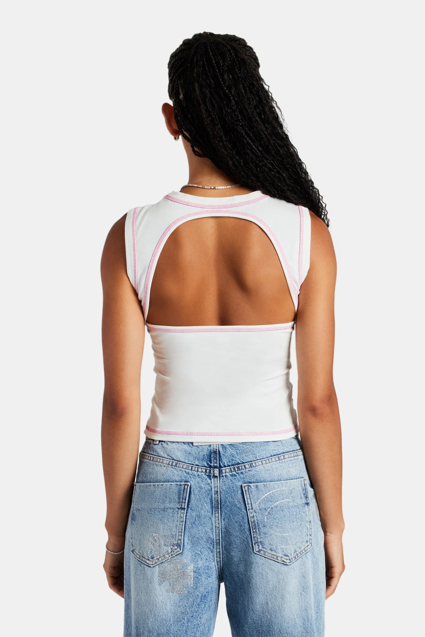 Contrast Stitch Cut Out Top - Off White - Image 2