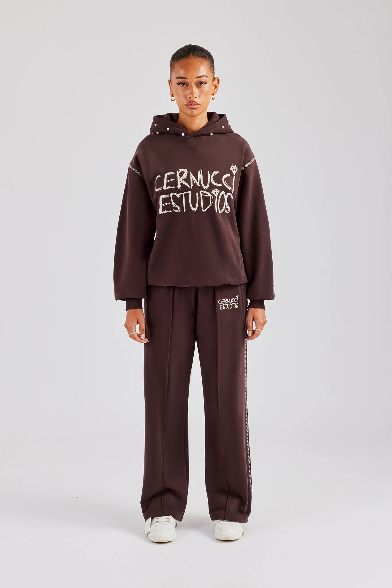 Contrast Stitch Pearl Jogger - Chocolate - Image 3