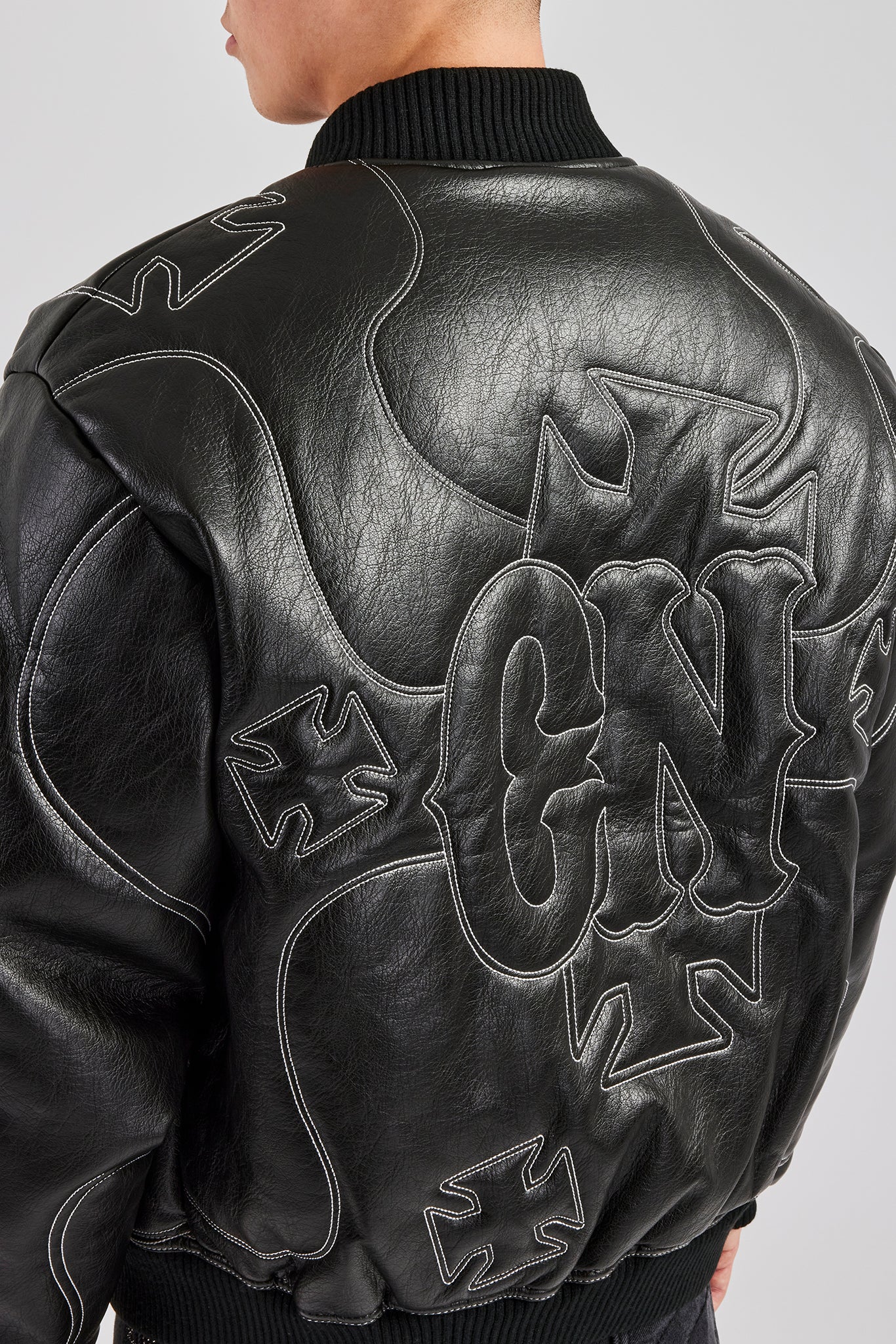 Contrast Stitch PU Bomber Jacket - Image 3