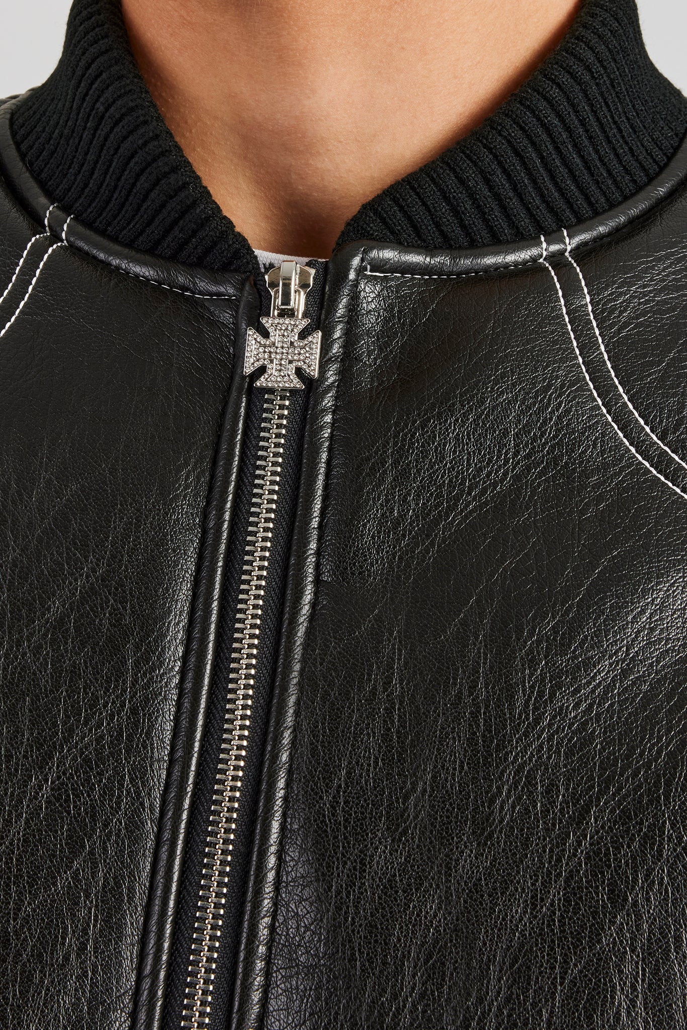 Contrast Stitch PU Bomber Jacket - Image 5