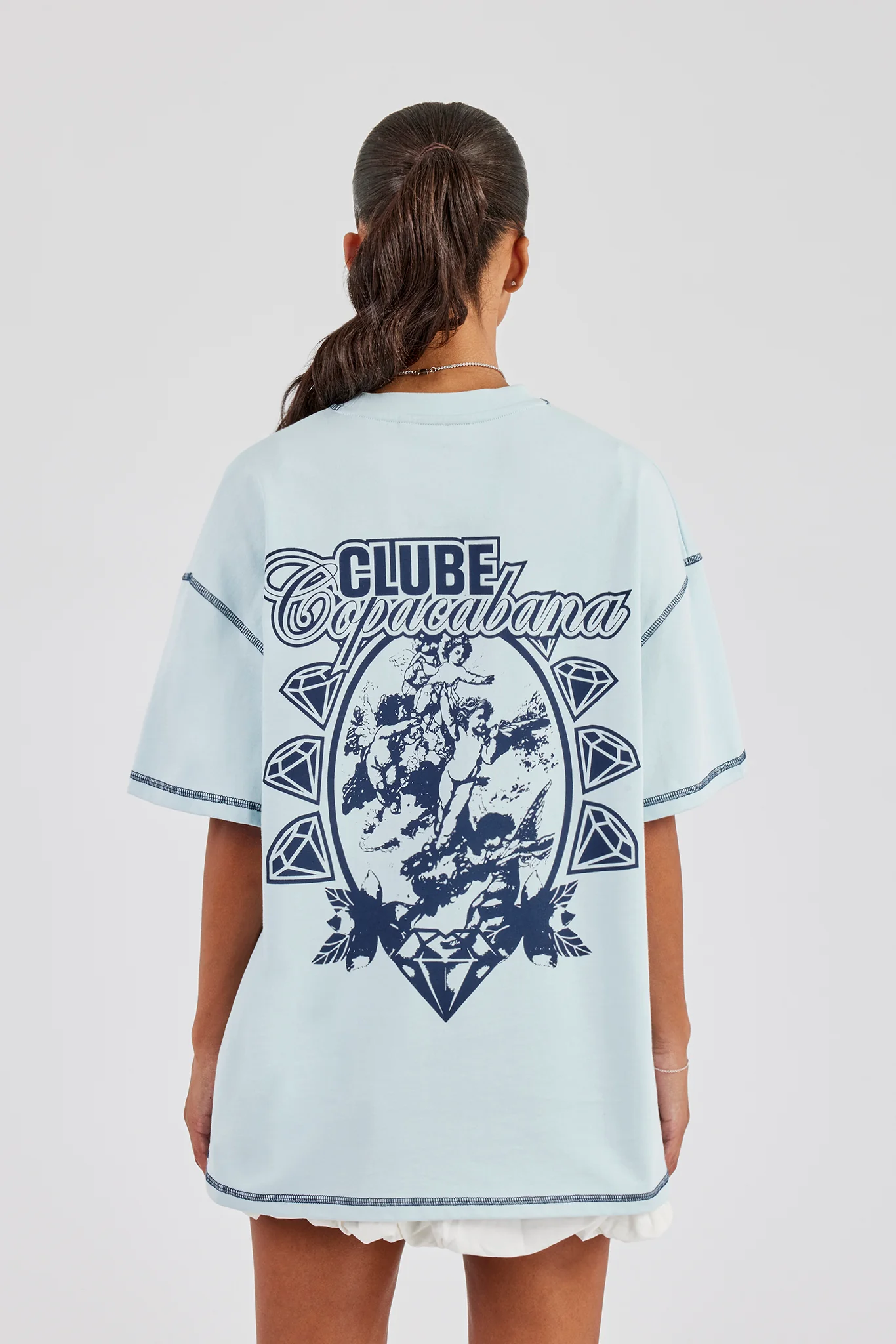 Copacabana Contrast Stitch Oversized T-Shirt - Baby Blue - Image 3