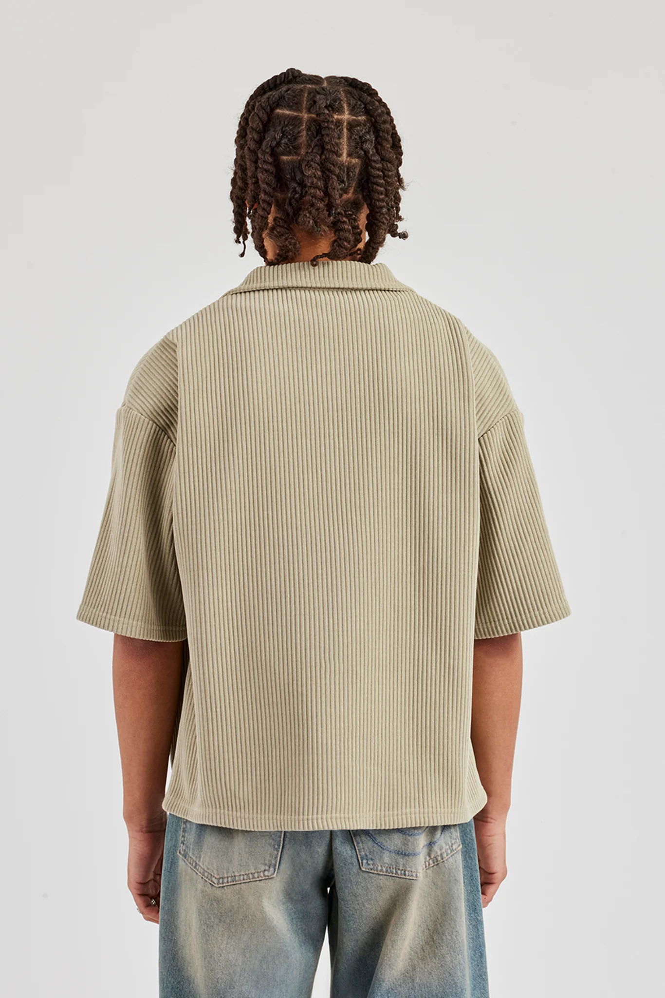 Cord Button Front Revere Shirt - Khaki - Image 5