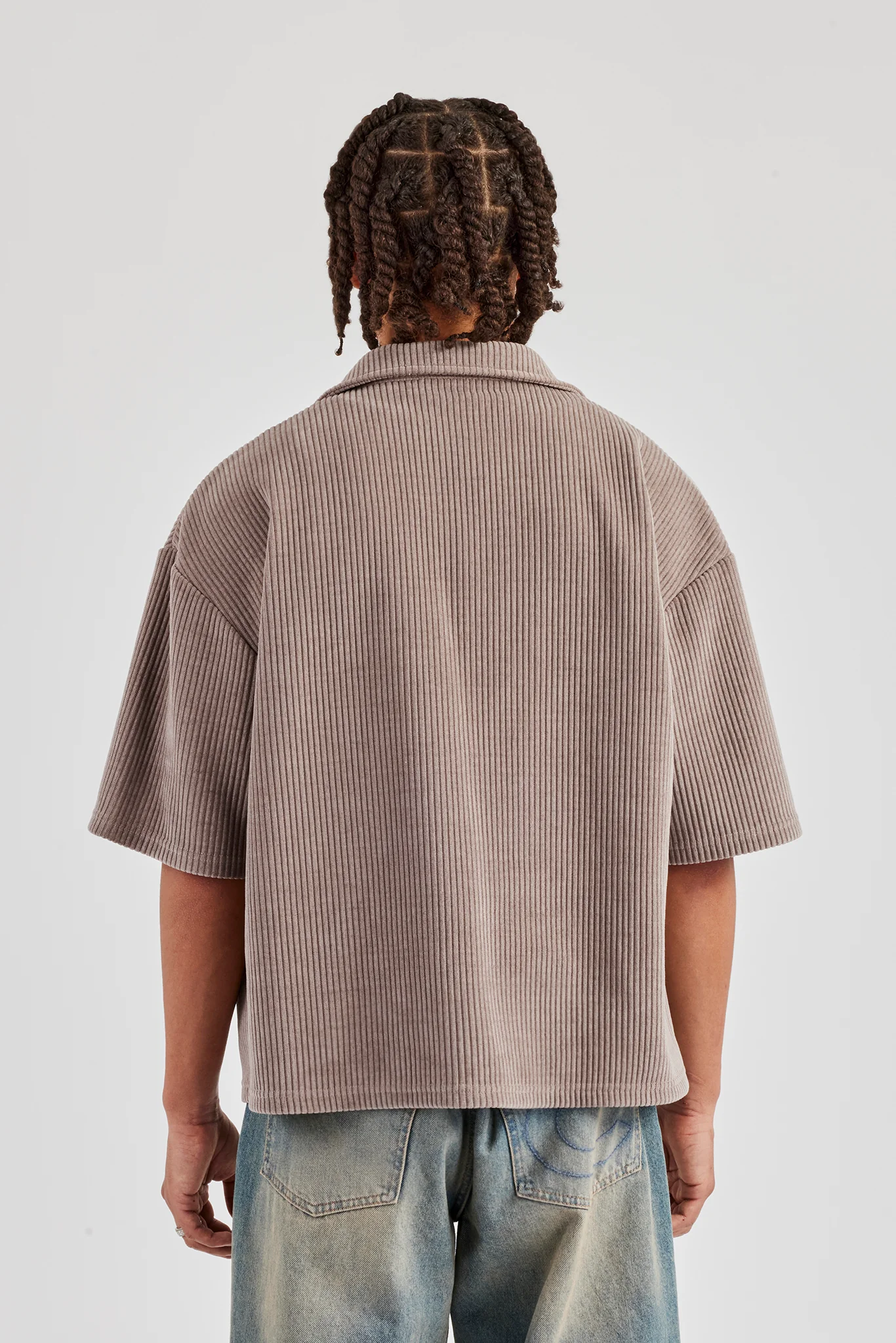 Cord Button Front Revere Shirt - Taupe - Image 3