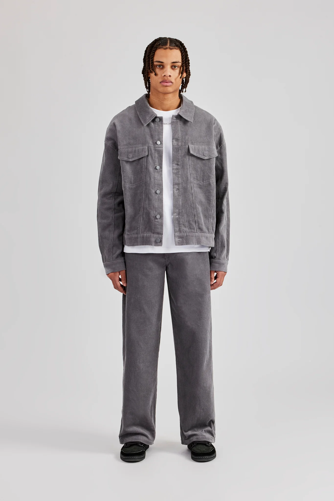 Cord Straight Leg Trouser - Grey - Image 4