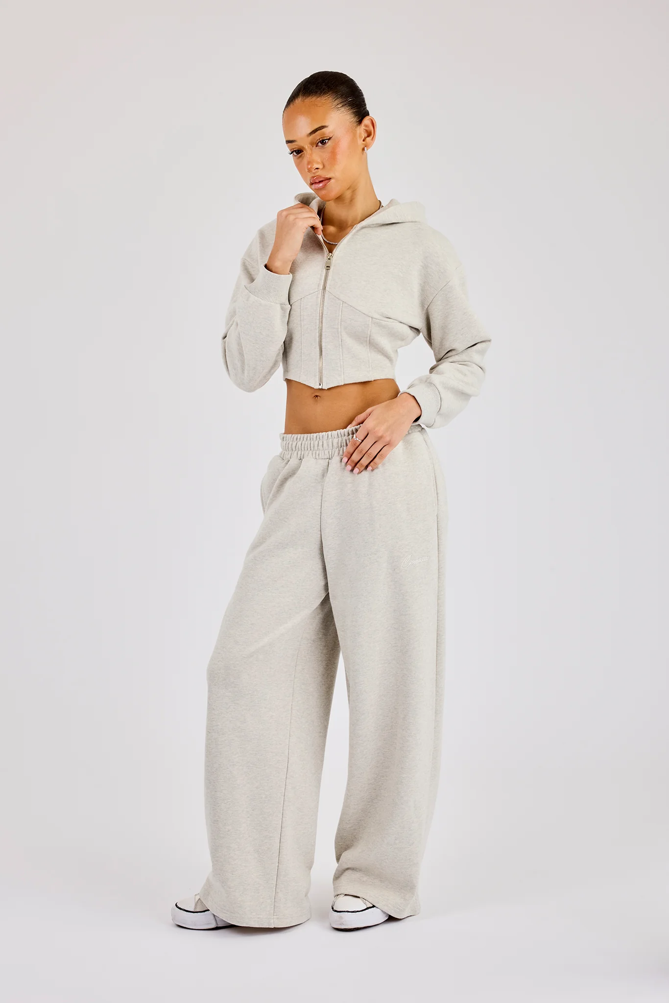 Corset Zip Through Hoodie - Ash Grey - Image 4