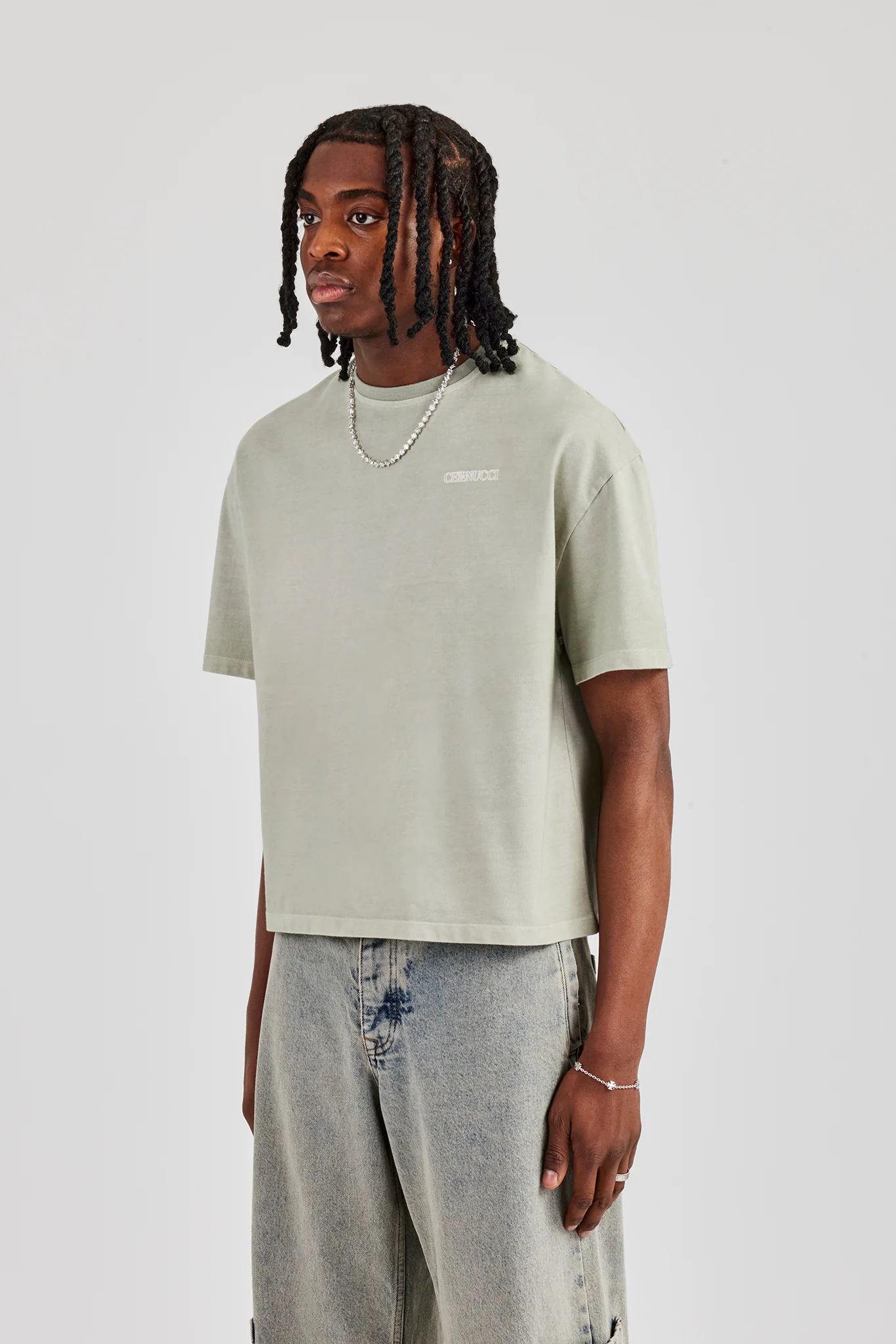 Cracked Back Print Boxy T-Shirt - Green - Image 3
