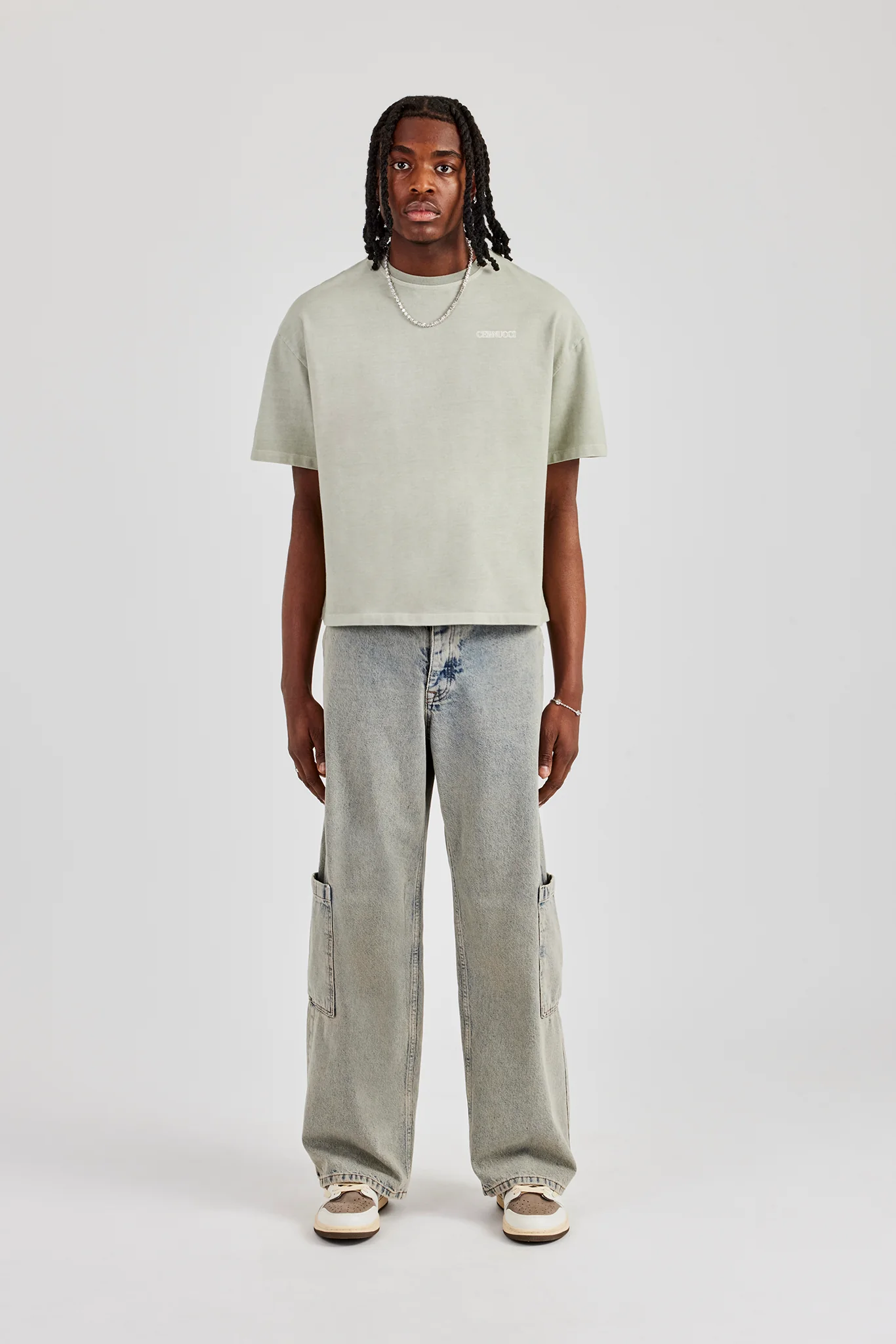 Cracked Back Print Boxy T-Shirt - Green - Image 5
