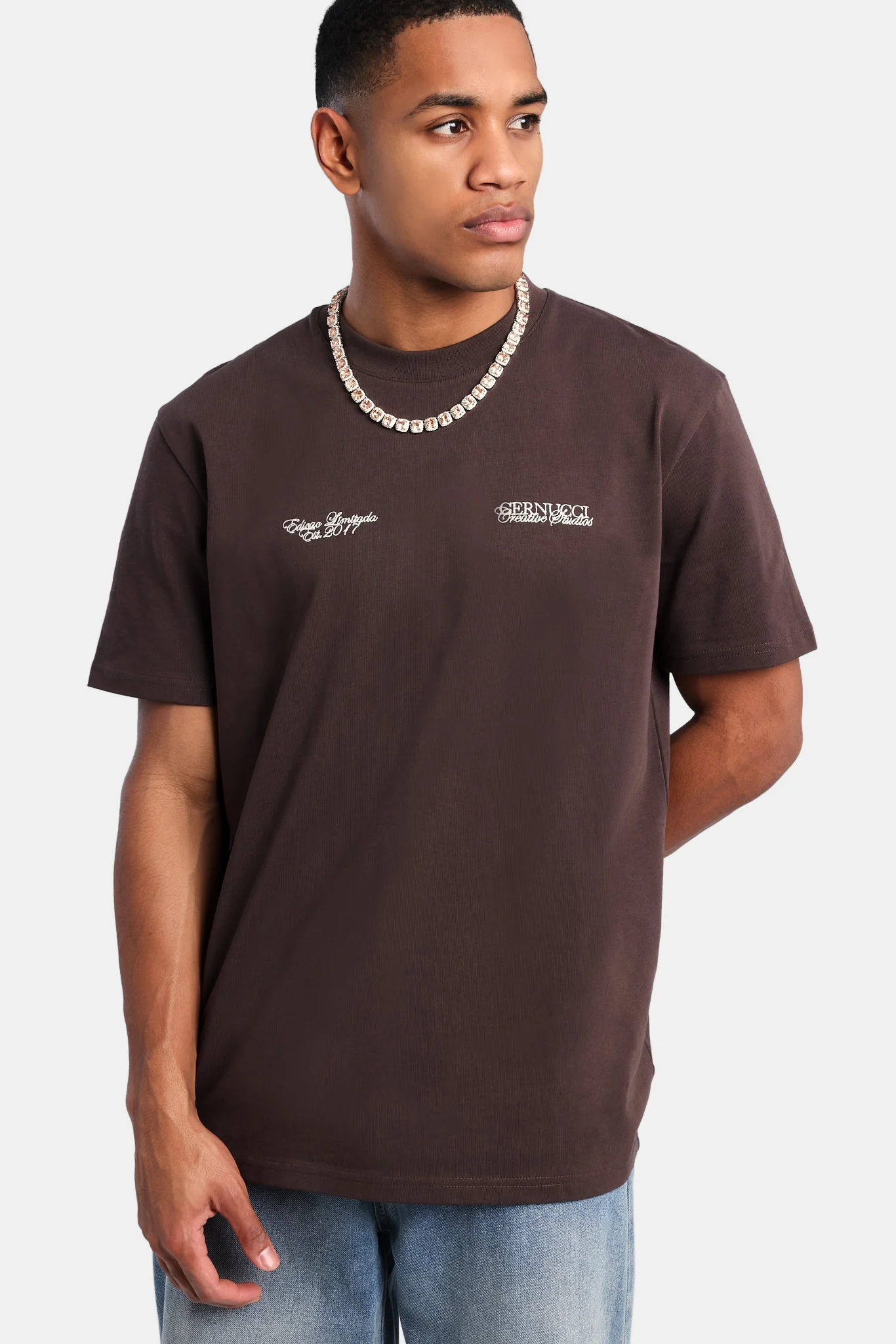 Creative Studio Embroidered  T-Shirt - Chocolate - Image 3