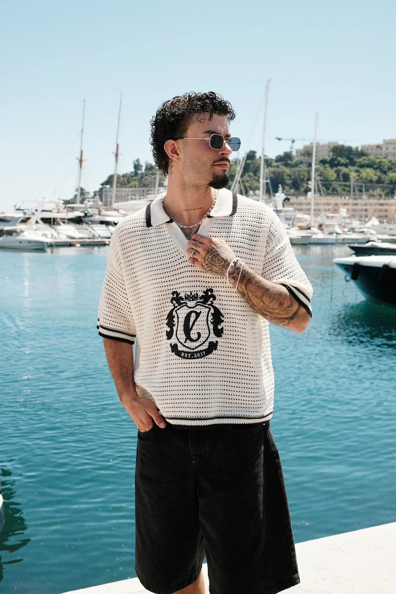 Crest Embroidered Knit Polo - Off White - Image 2
