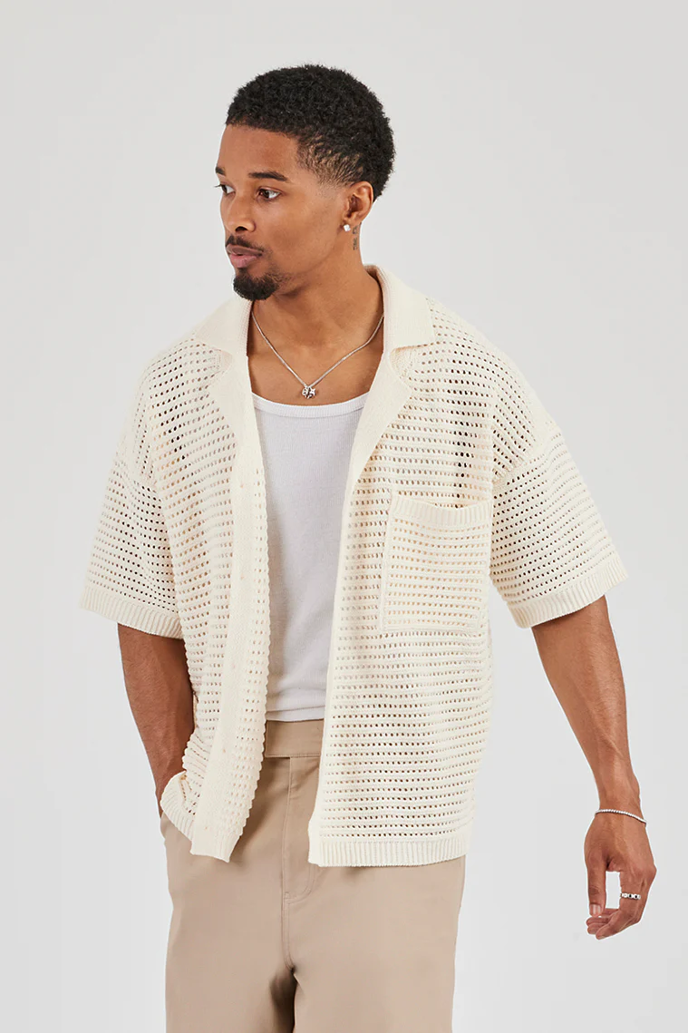 Crochet Knit Shirt - Off White - Image 2