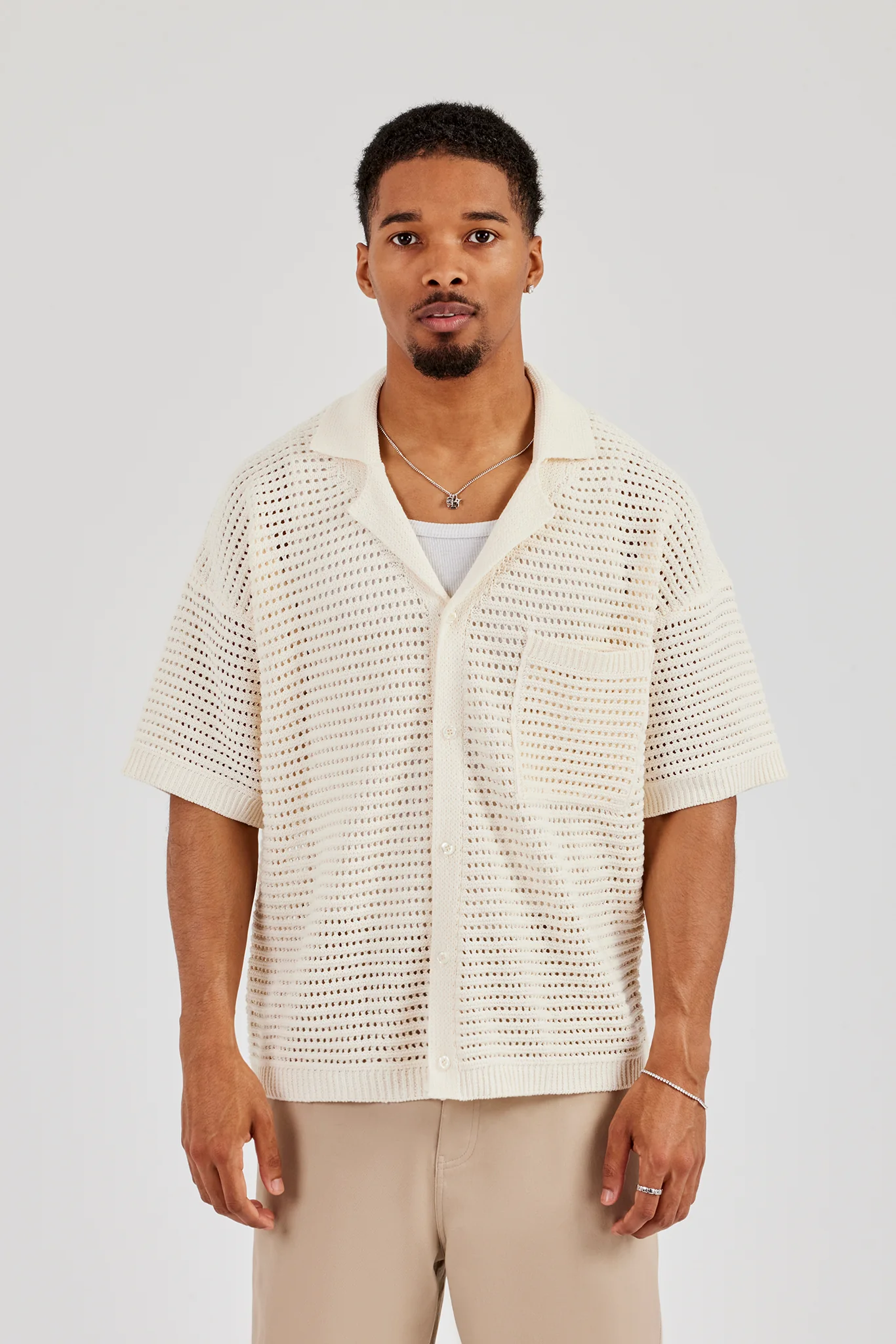 Crochet Knit Shirt - Off White - Image 3