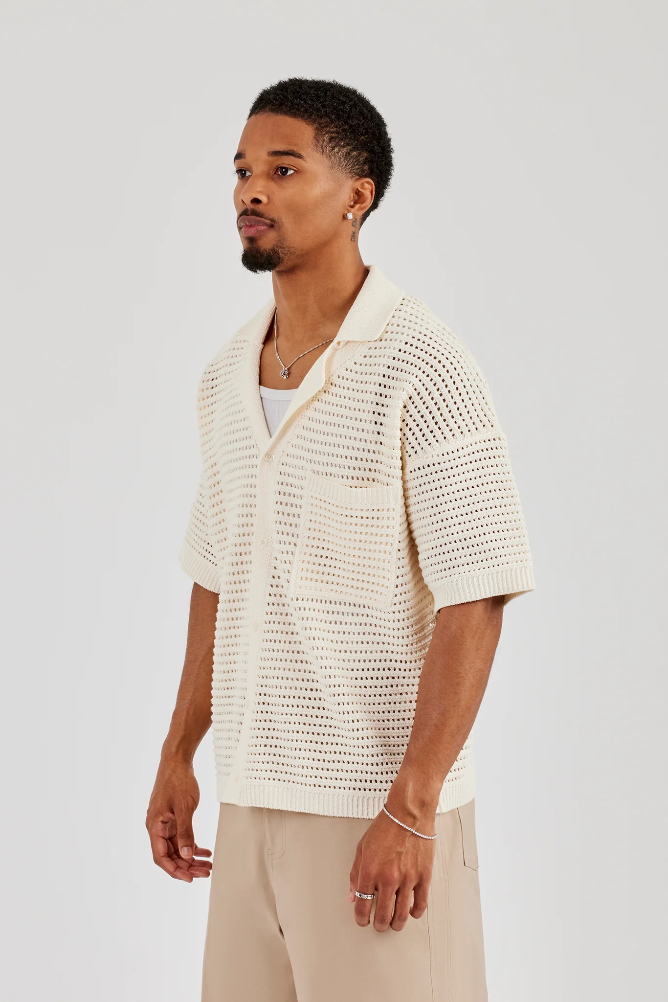 Crochet Knit Shirt - Off White - Image 4