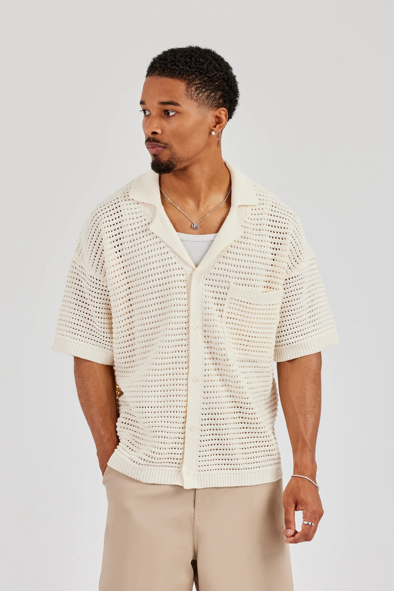 Crochet Knit Shirt - Off White - Image 6