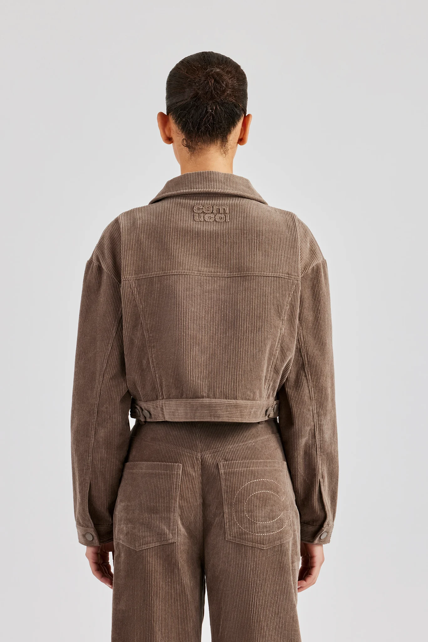 Cropped Cord Jacket - Taupe - Image 4