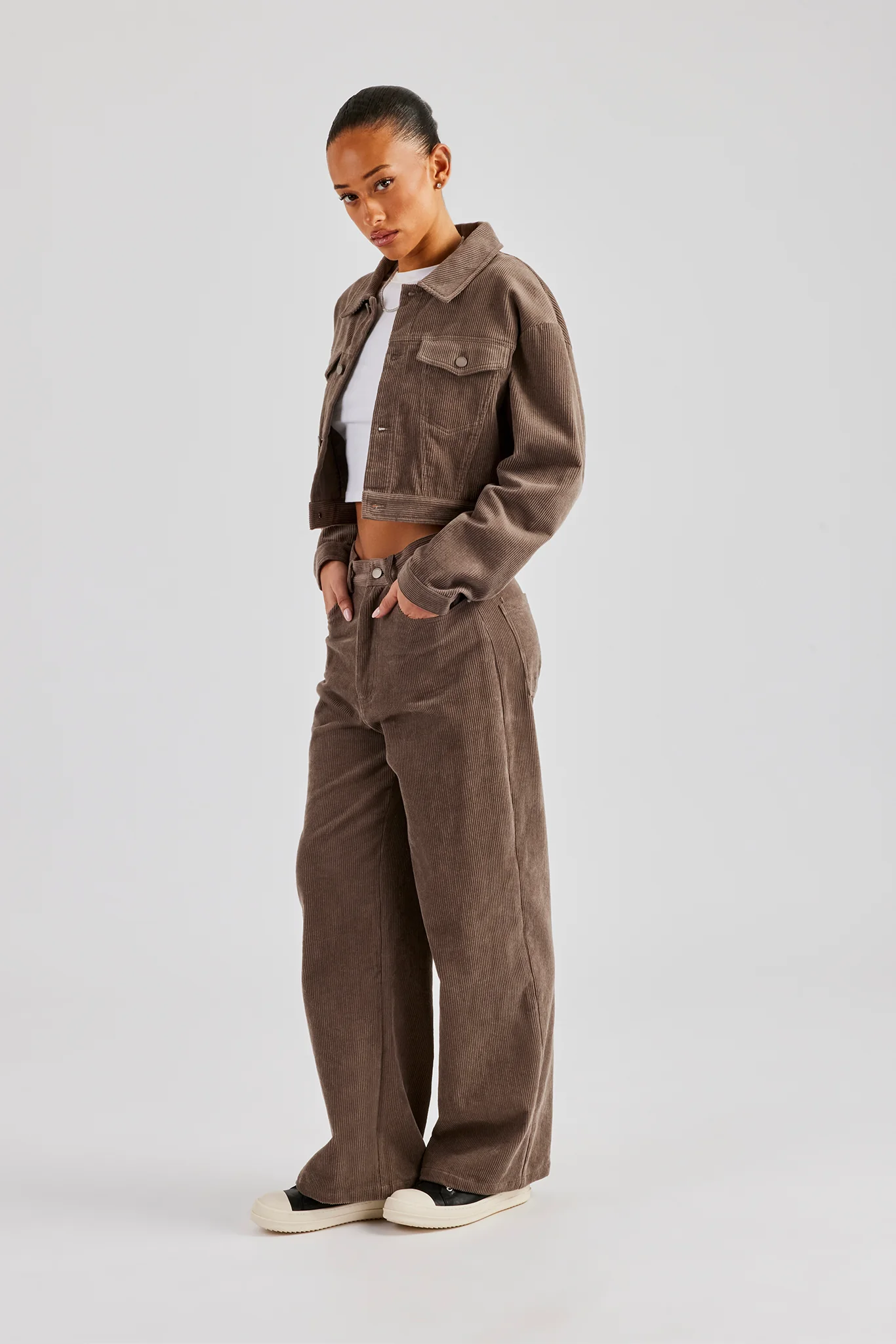 Cropped Cord Jacket - Taupe - Image 5