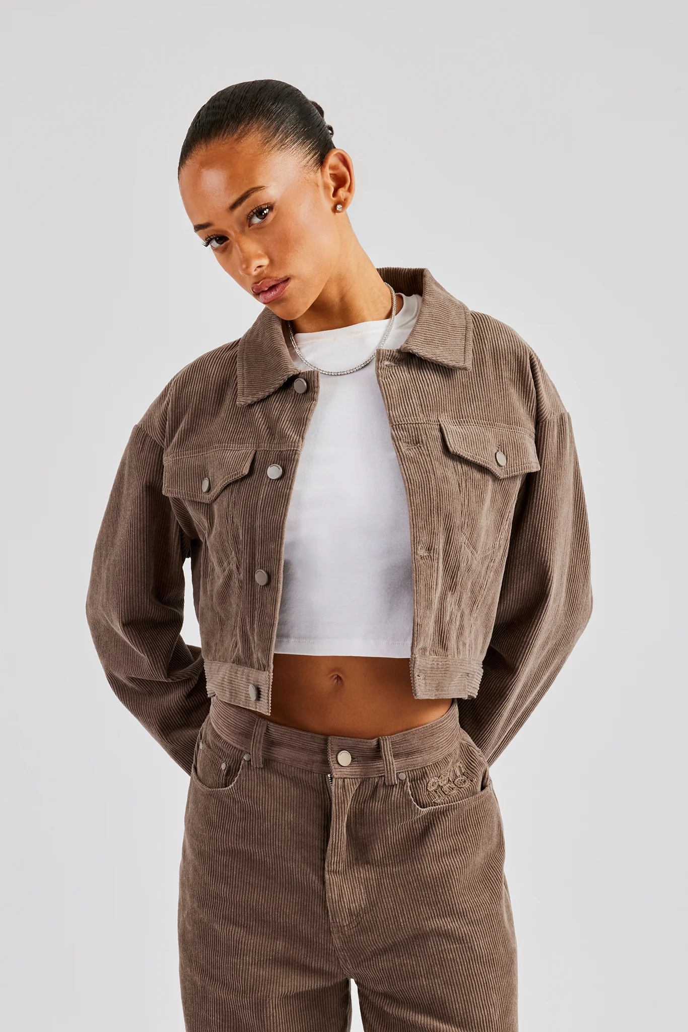 Cropped Cord Jacket & Trouser - Taupe - Image 5