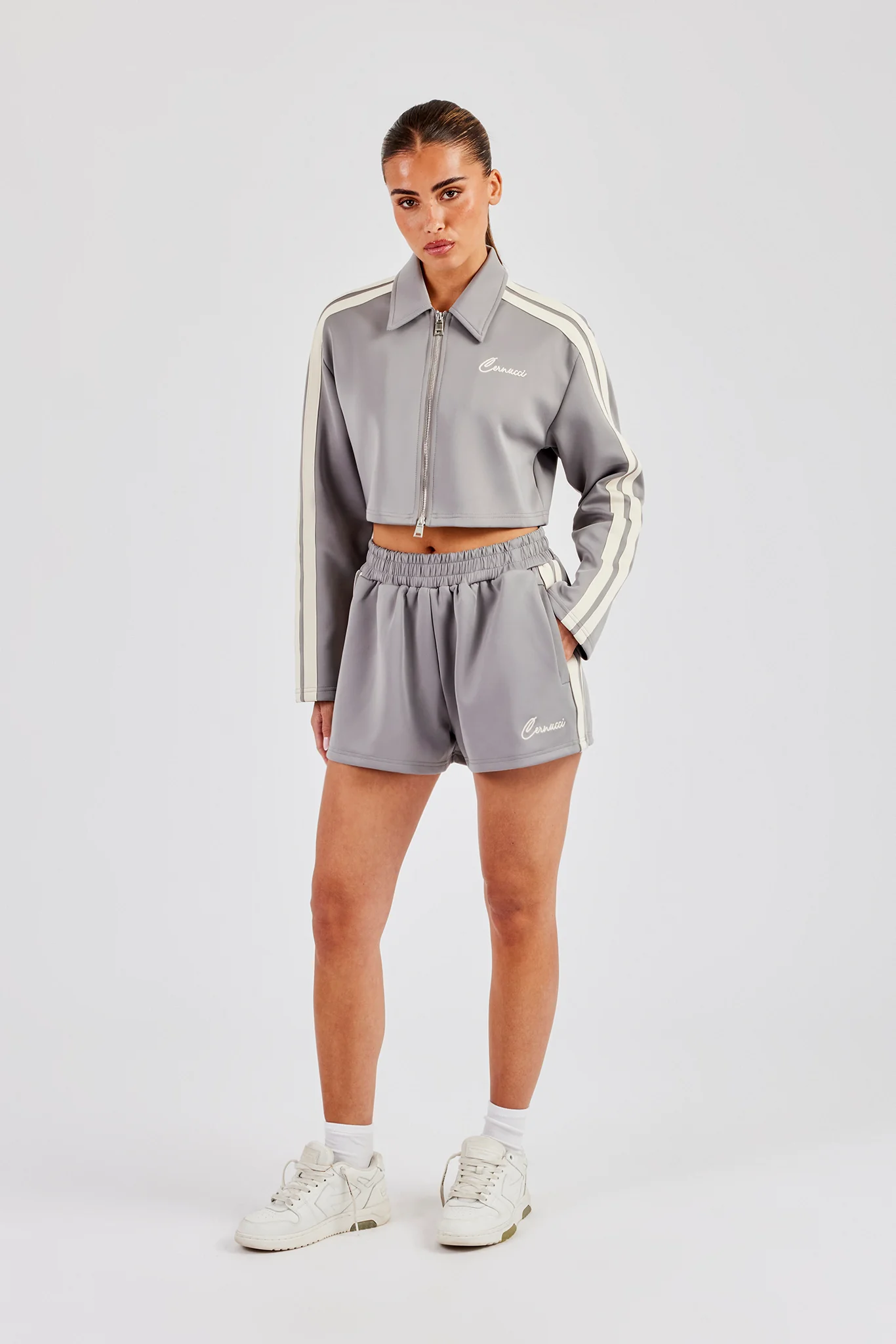 Cropped Harrington Taping Jacket & Shorts - Grey - Image 3