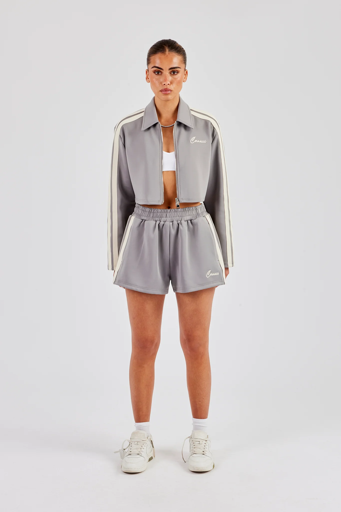 Cropped Harrington Taping Jacket & Shorts - Grey - Image 4