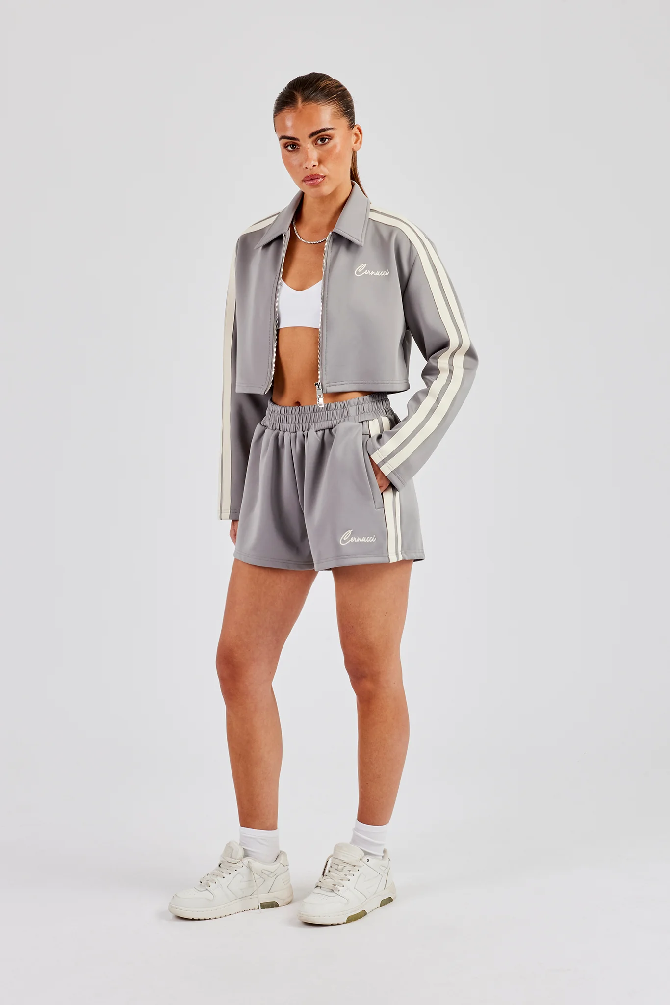 Cropped Harrington Taping Jacket & Shorts - Grey - Image 5
