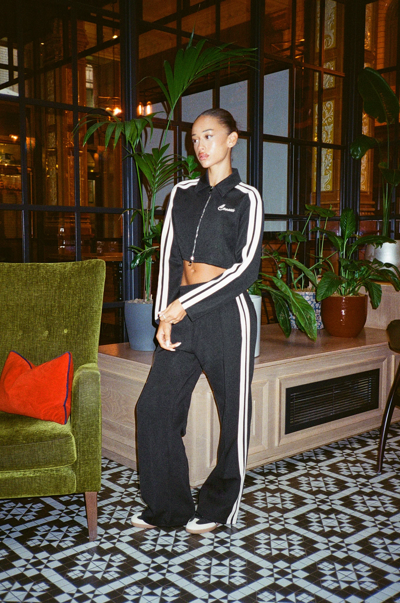 Cropped Harrington Taping Tracksuit - Black - Image 2