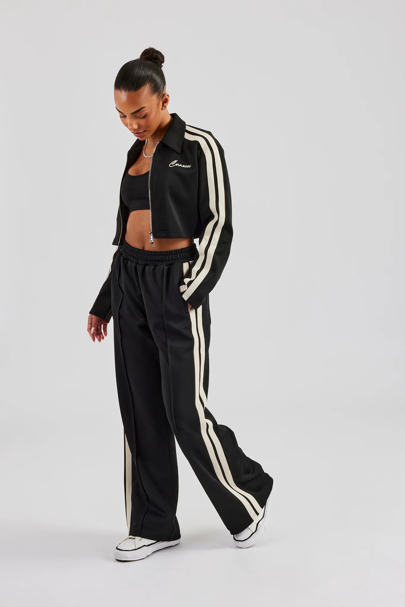 Cropped Harrington Taping Tracksuit - Black - Image 4