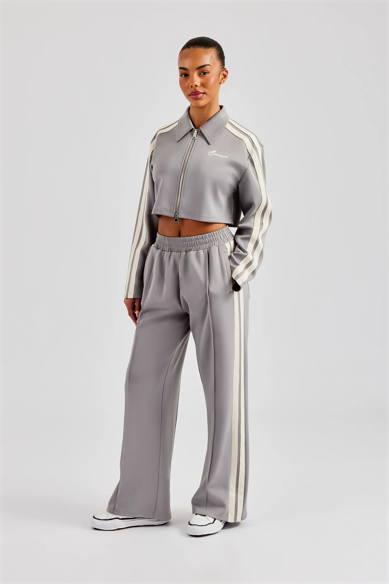 Cropped Harrington Taping Tracksuit - Grey - Image 4