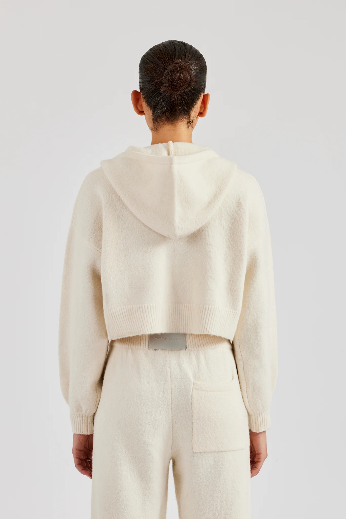 Cropped Knitted Zip Through Hoodie - Ecru - Image 4