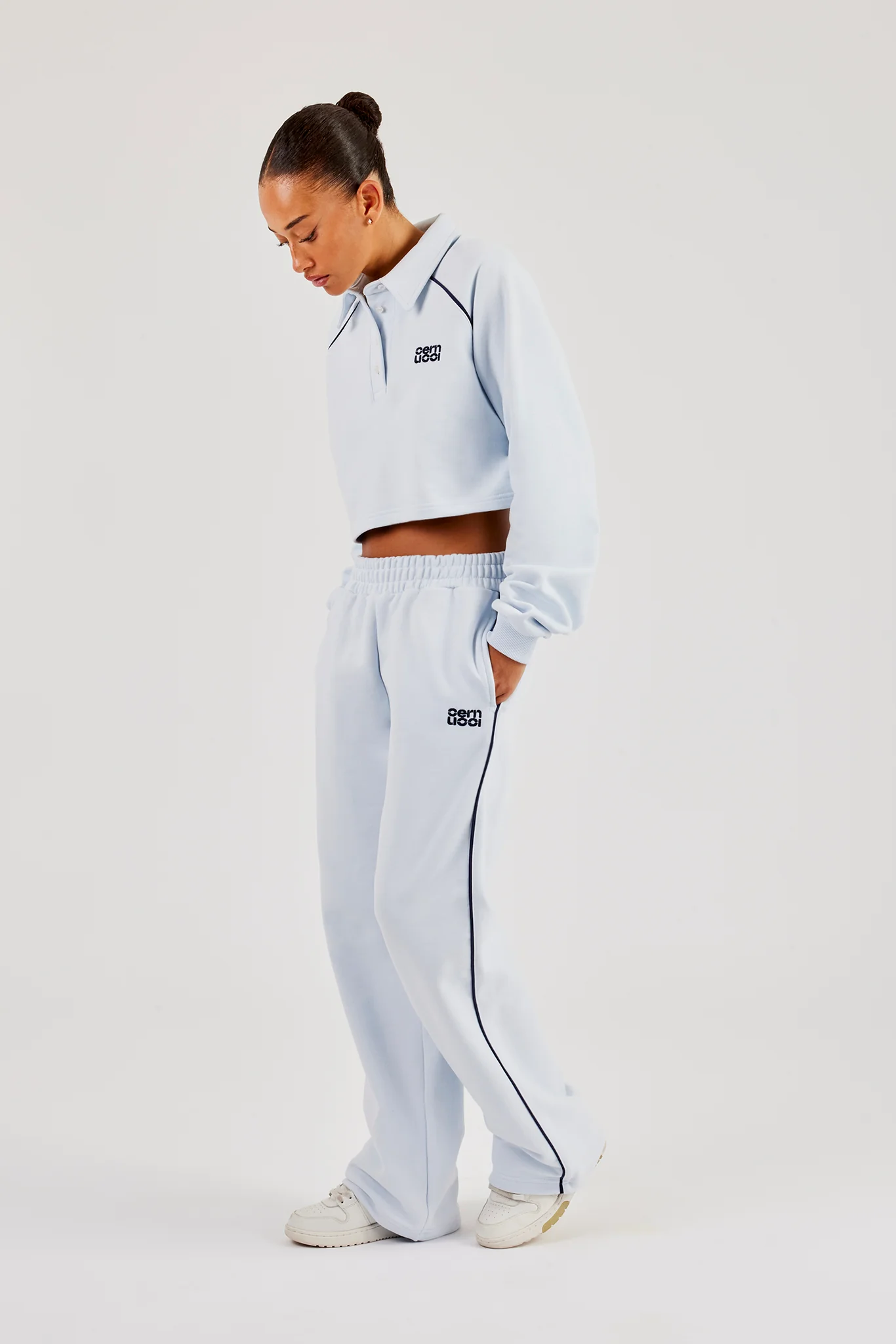 Cropped Rugby Polo With Piping - Light Blue - Image 4