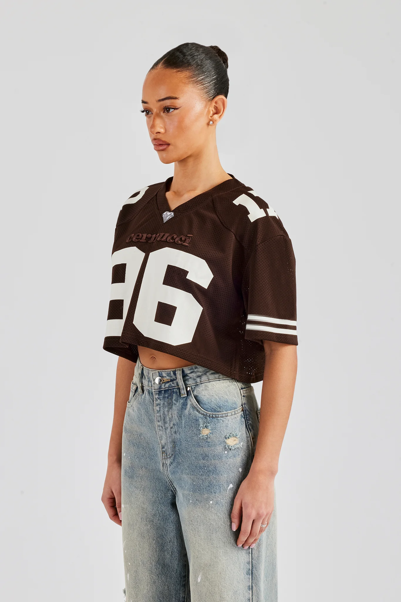 Cropped Varsity Football Top - Chocolate - Image 2