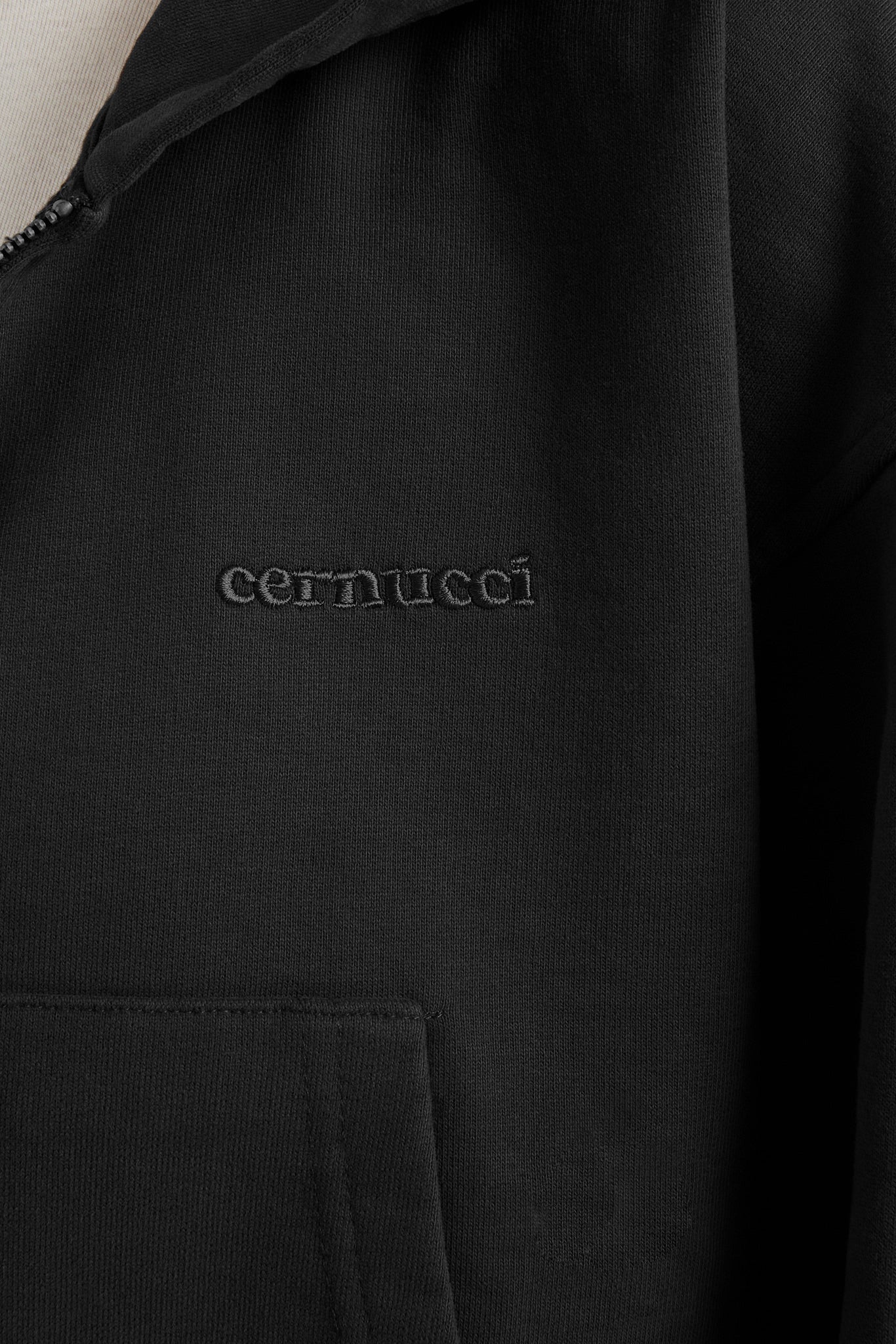 Cropped Zip Hoodie - Black - Image 4