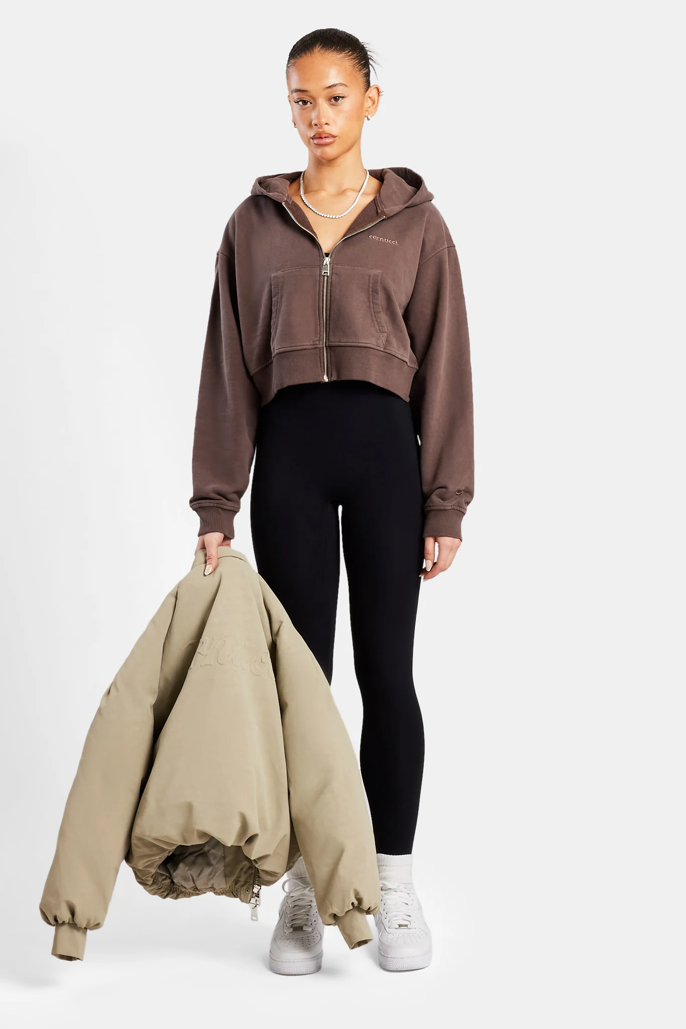 Cropped Zip Hoodie - Chocolate - Image 6