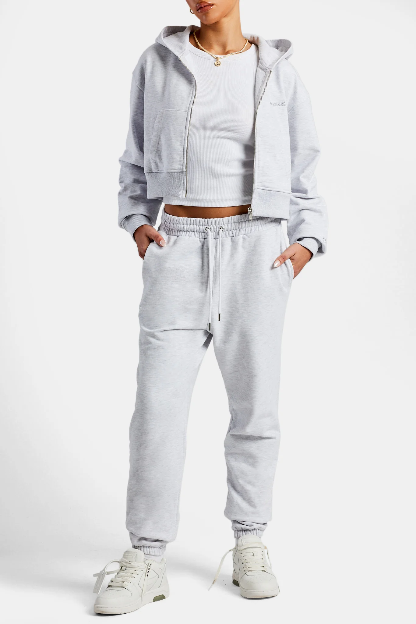 Cropped Zip Hoodie - Grey Marl - Image 2