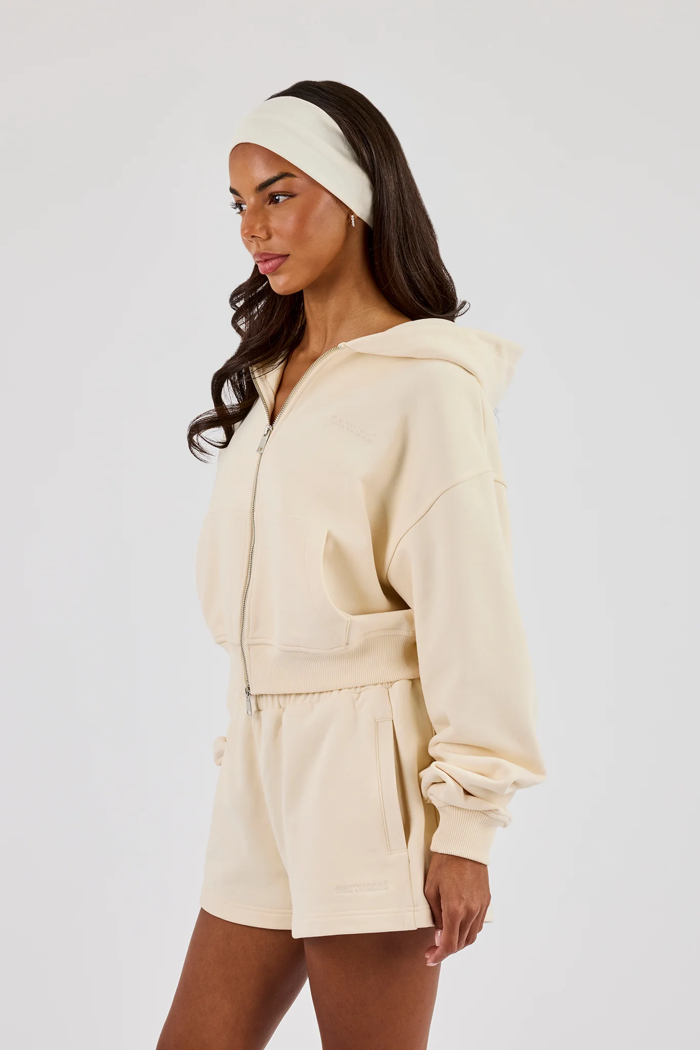 Cropped Zip Through Hoodie - Butter Yellow - Image 2