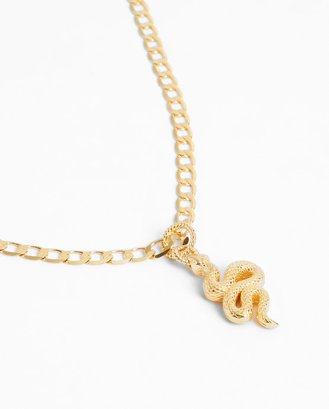 Curb Chain Snake Pendant Necklace - Gold - Image 2