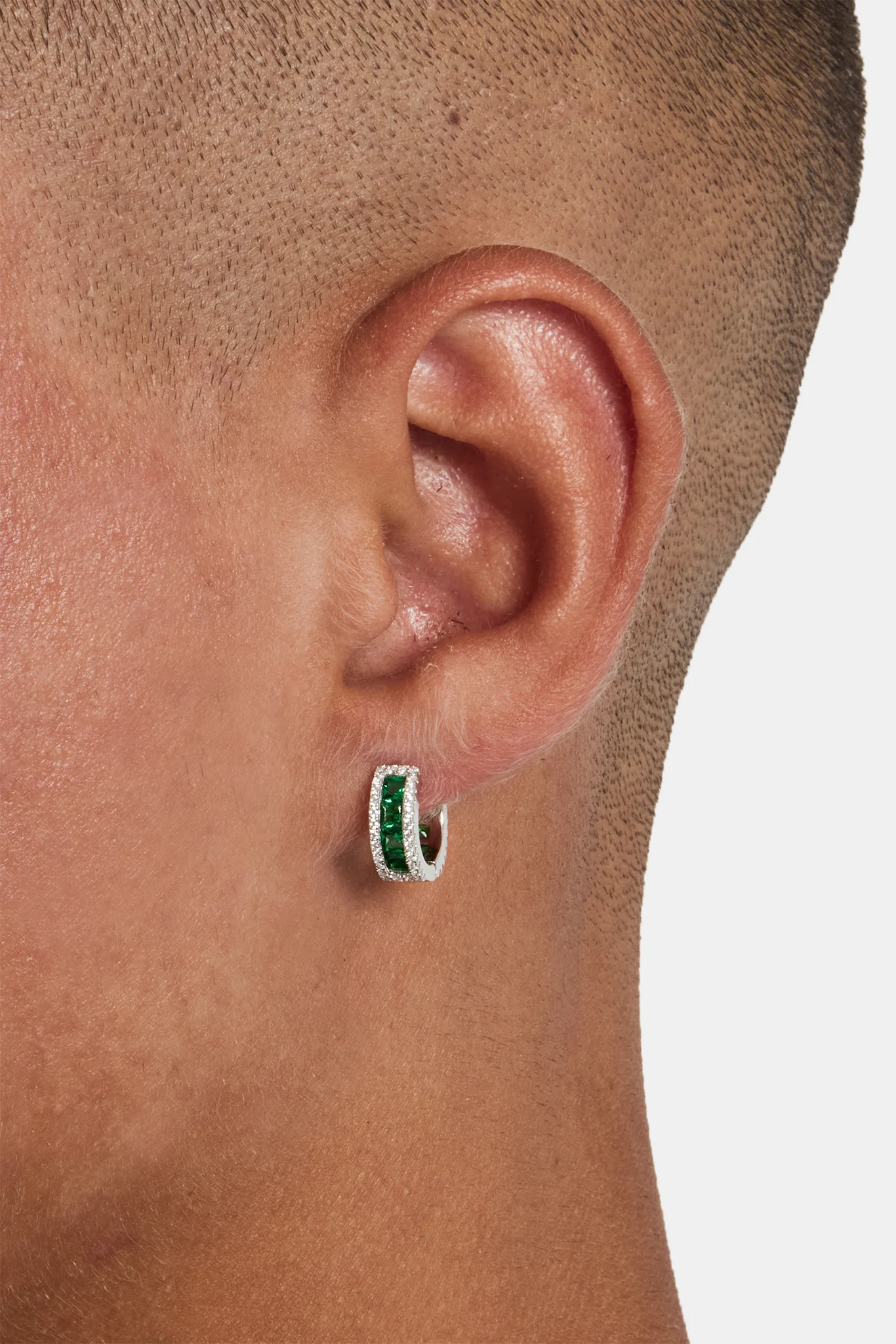 Dark Green Baguette Huggie Earrings - Image 2