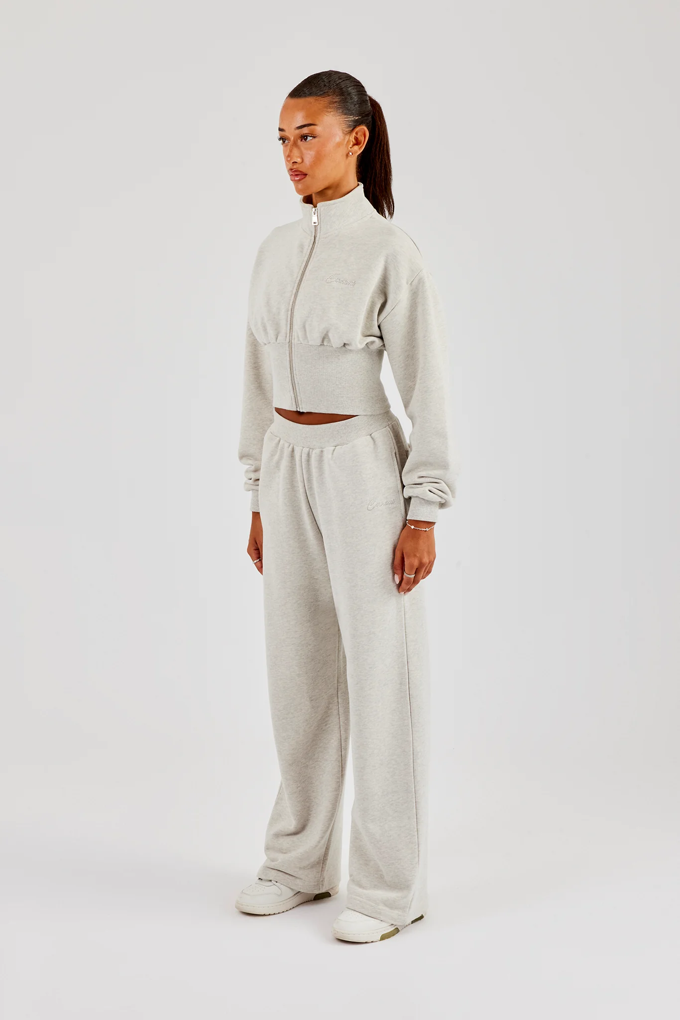 Deep Rib Funnel Neck & Wide Leg Jogger - Ash Grey - Image 3