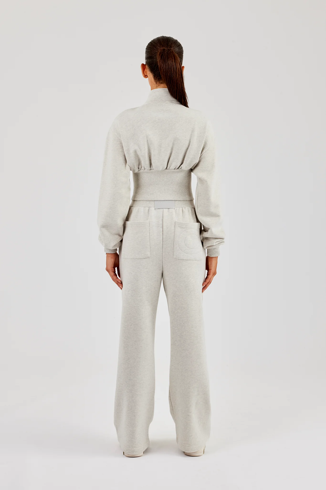 Deep Rib Funnel Neck & Wide Leg Jogger - Ash Grey - Image 4